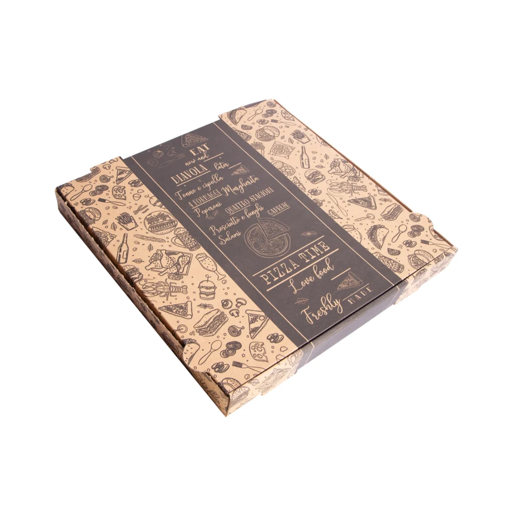 Κουτί πίτσας Quality Pack κραφτ με σχέδιο 33x33x3,5 - Image 1
