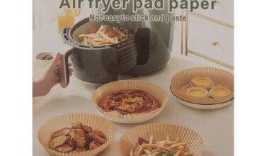 Αντικολλητικές φόρμες για φριτέζα αέρος (air fryer pad paper) από λαδόχαρτο Bellhowell 20x4,5 εκ. 100 τεμ.