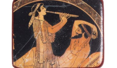 Κεραμεικό εικόνισμα με μαγνήτη Συμπόσιο με διπλό φλάουτο 3,8x4,8εκ. 1 τεμ.