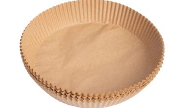 Αντικολλητικές φόρμες για φριτέζα αέρος (air fryer pad paper) στρογγυλές από λαδόχαρτο HomeStyle 20x4,5 εκ. 50 τεμ. (7769)